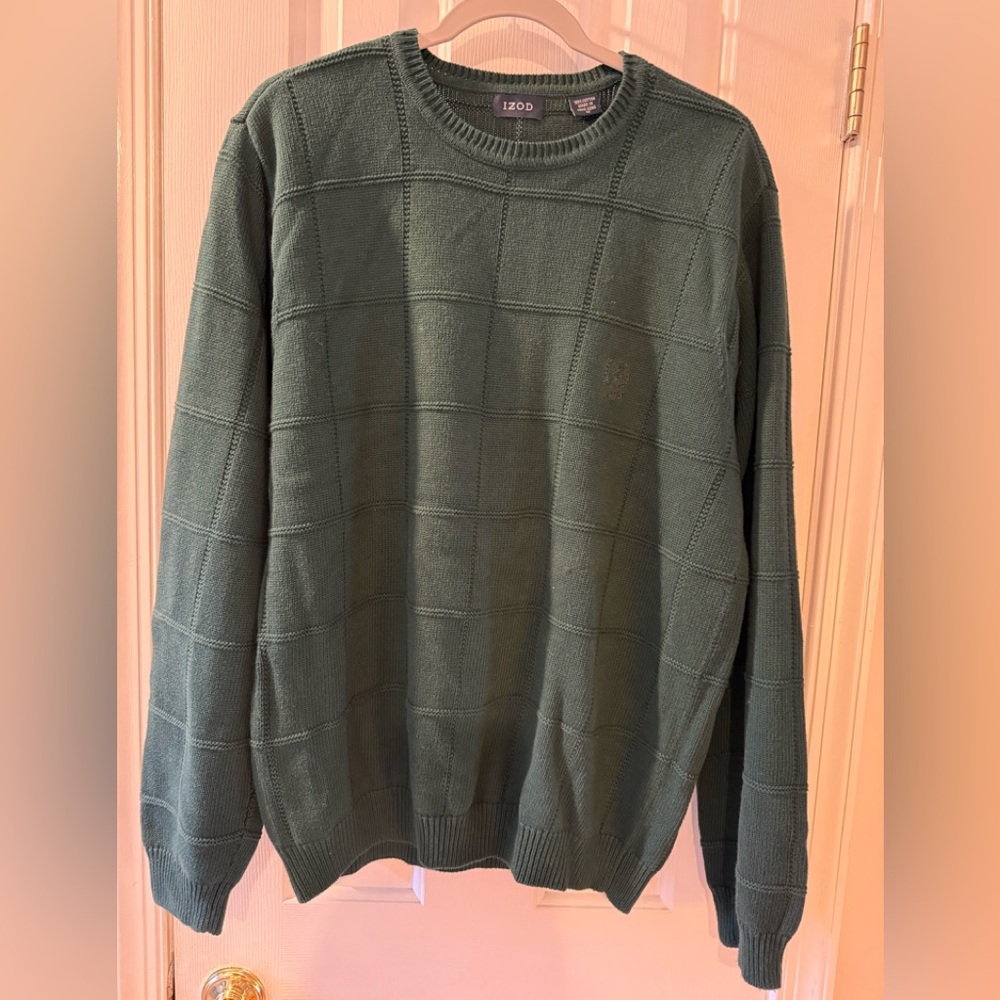 Izod Men's Forest Green Crewneck Sweater NWOT 100% Cotton